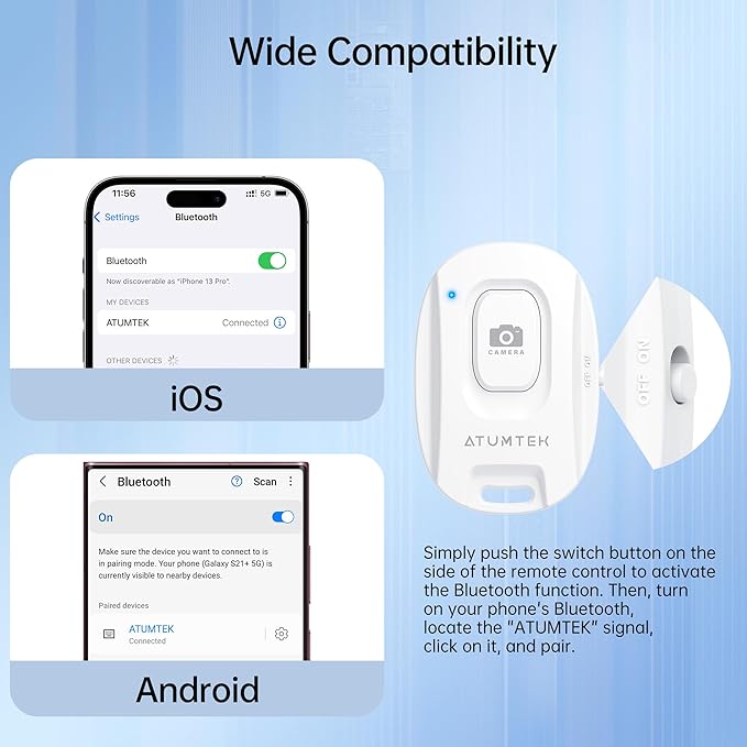 ATUMTEK Camera Remote Shutter for iPhone and Android Smartphones, Wireless - Image 3