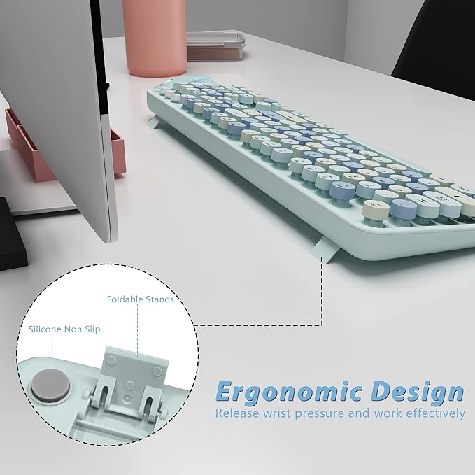 Wireless Keyboard and Mice Combo, Retro Round Keys Full-Sized Cute Keyboard - Image 6