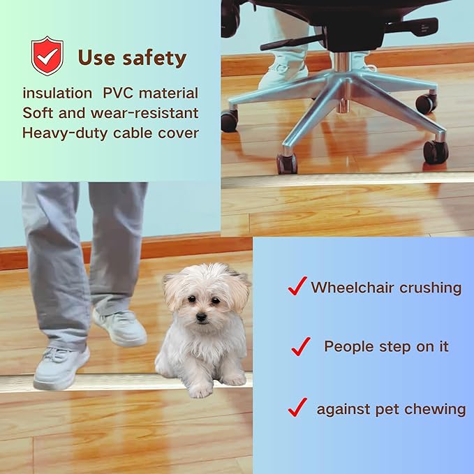 3.3ft Self Adhesive Floor Cord Cover, Heavy Duty Soft PVC Cable Protector and - Image 3