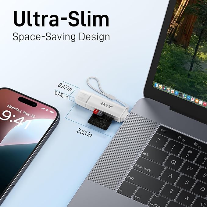 acer SD Card Reader USB C, Dual Slots USB 3.0 Type C to Micro SD Card Adapter - Image 9