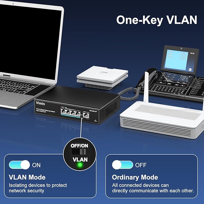 4 Port Gigabit PoE Switch with 1 Uplink Gigabit Ports, VIMIN 5 Port Unmanaged - Image 5