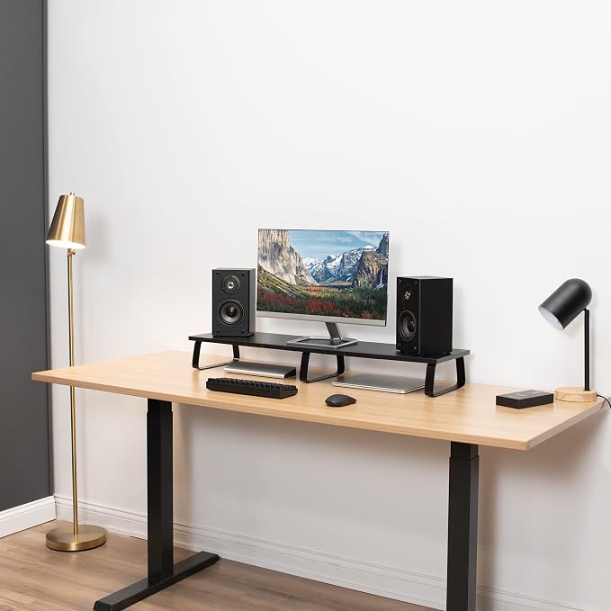 VIVO 39 inch Extra Long Monitor Stand, Wood & Steel Desktop Riser, Dual Screen - Image 8