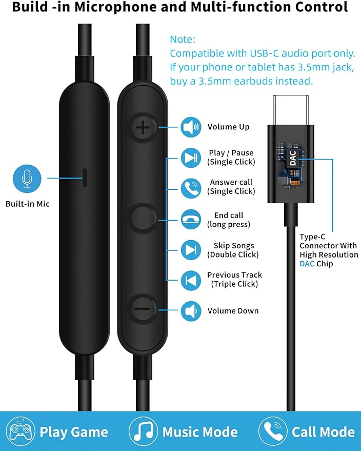 USB C Headphone for Samsung S26 S25 FE S24 A16 A17 Wired Earbuds Magnetic - Image 3