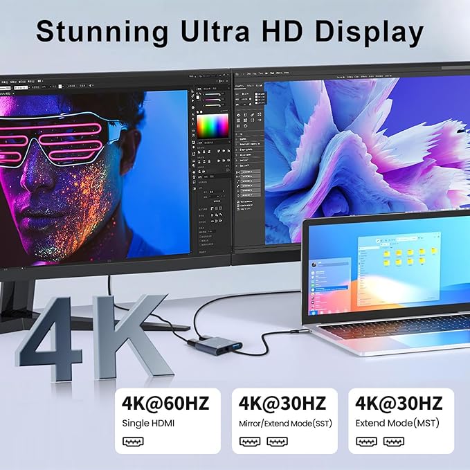 USB C to Dual HDMI Adapter, 4K@60Hz HDMI Splitter - Image 5