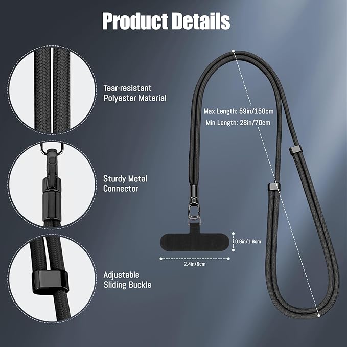 Phone Lanyard 2 Pack, 2x Adjustable Crossbody Phone Strap, 2x Tether Tab - Image 5