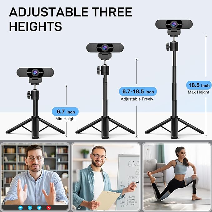 EMEET C960 Webcam with Tripod, 1080P Webcam with Microphone, Adjustable Height - Image 3
