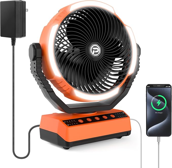 PANERGY Camping Fan with Light - 20000mAh Rechargeable Battery Fan with Charger by PANERGY