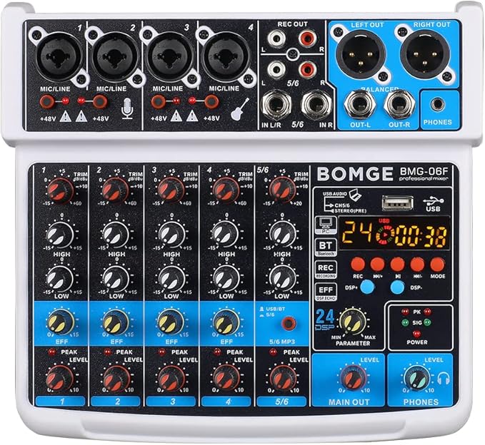 BOMGE 6 Channel mini DJ Audio sound mixer console by BOMGEMusicStudio