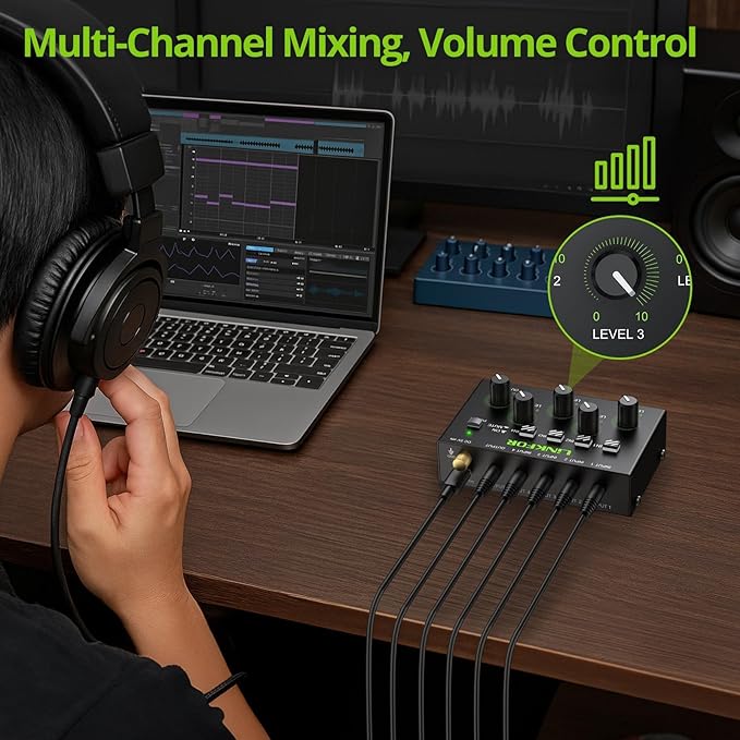 LiNKFOR 4 Channel 3.5mm Audio Mixer Stereo Audio Mixer Support RCA Input and - Image 2