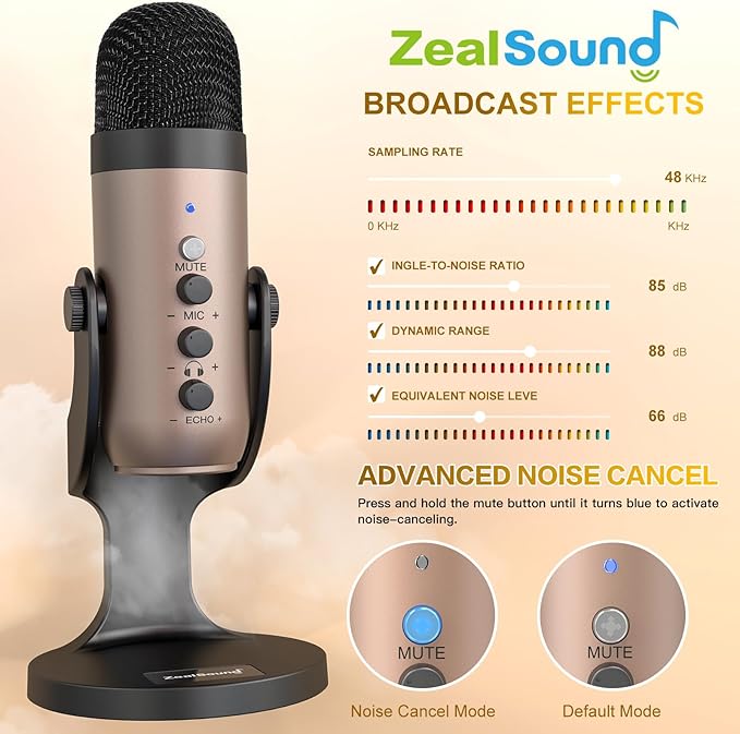 ZealSound Podcast Microphone for PC, Noise Cancellation USB Mic - Image 3