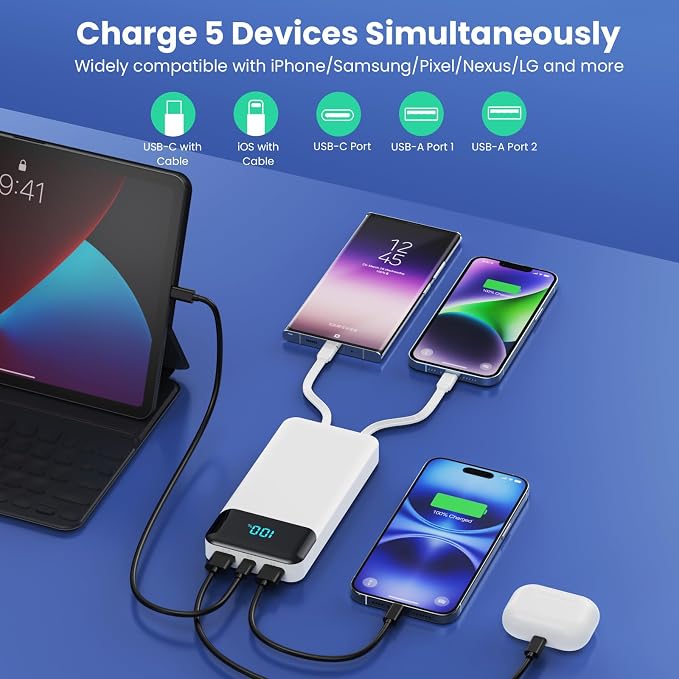 Portable Charger 40800mAh with 3 Built-in Cables, PD 25W USB C in&Out Power - Image 4