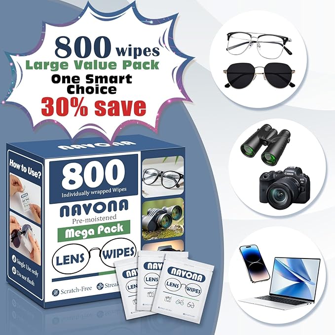 800 Count Lens Wipes for Eyeglasses – Pre-Moistened, Individually Wrapped - Image 2