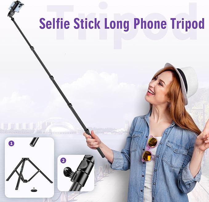 80" Phone Tripod, Selfie Stick Cellphone Tripod, Aluminum Tripods Stand - Image 3