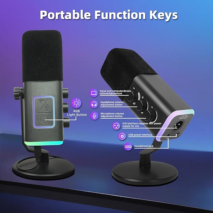 VCOM XLR/USB Gaming Microphone for PC, Dynamic Computer Mic for Streaming - Image 5
