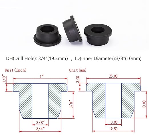 10 pcs 3/4" Drill Hole，3/8" ID Black Silicone Top hat Rubber Grommets - Image 2