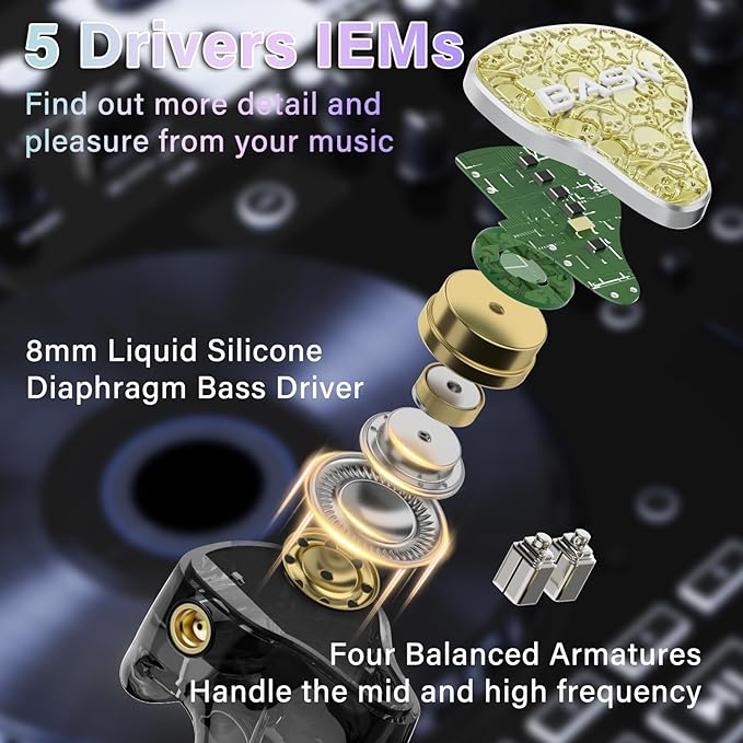 BASN Bmaster5 in Ear Monitors, 5 Drivers Drummer Headphones - Image 2