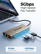 QGeeM USB C Hub Ethernet, 9 in 1 USB Type C Hub HDMI Multi-Port Converter - Image 4