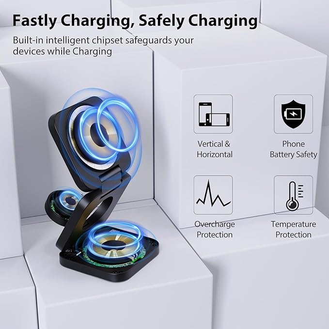 Fast Wireless Charger, Magnetic Foldable 3 in 1 Charging Station - Image 8