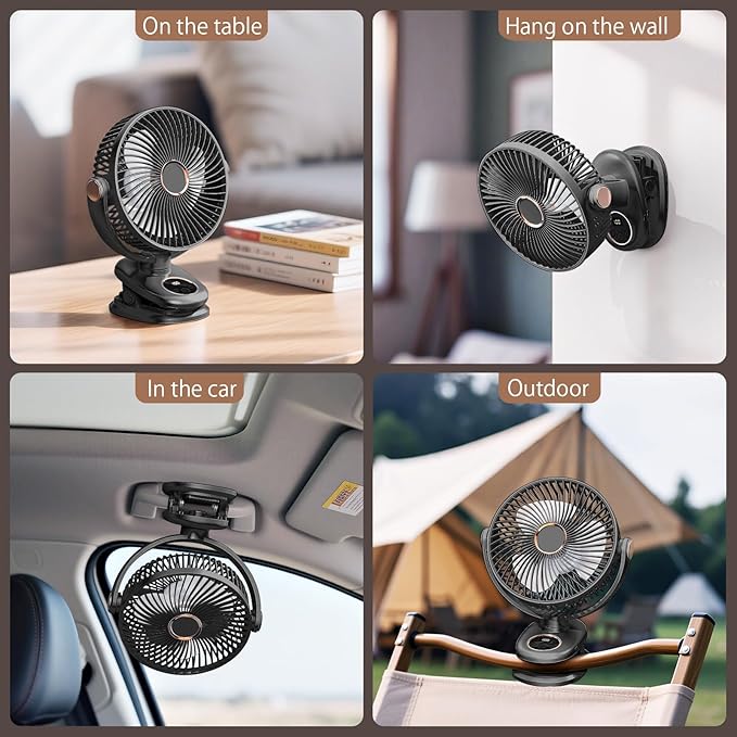iNeibo 10000mAh Portable Clip on Fan, 90° Oscillating Fan, 8 Inch Rechargeable - Image 8