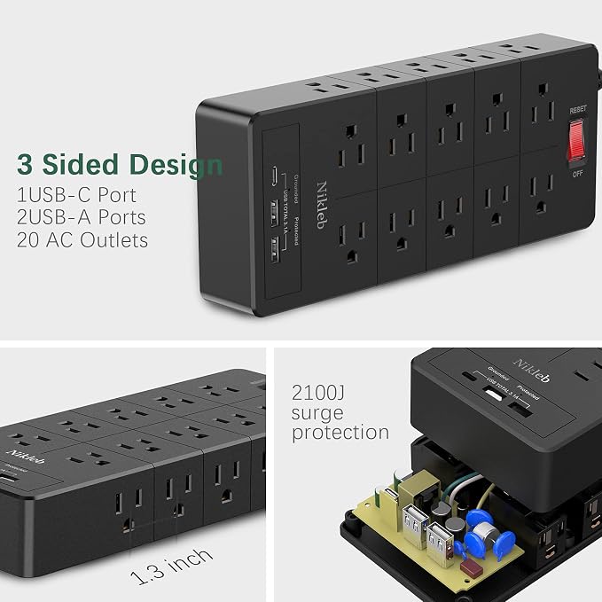 Power Strip 23 in 1, 20 Outlets Surge Protector Wall Mount - Image 6