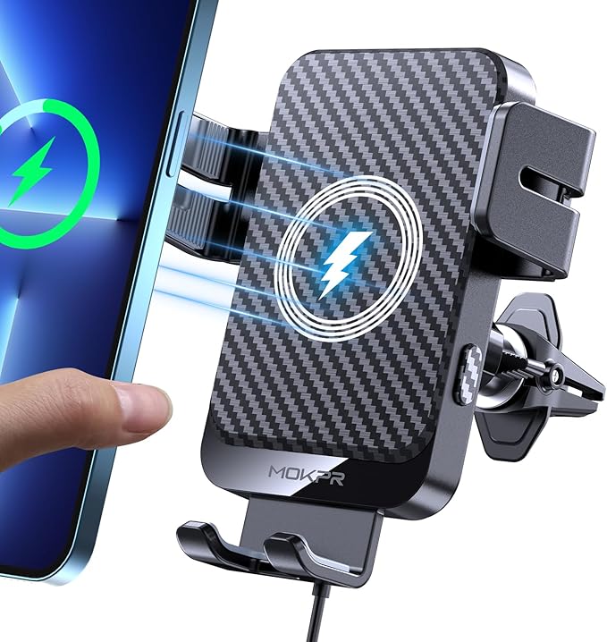 Wireless Car Charger, MOKPR 15W Fast Charging Auto-Clamping Car Charger Phone by MOKPR