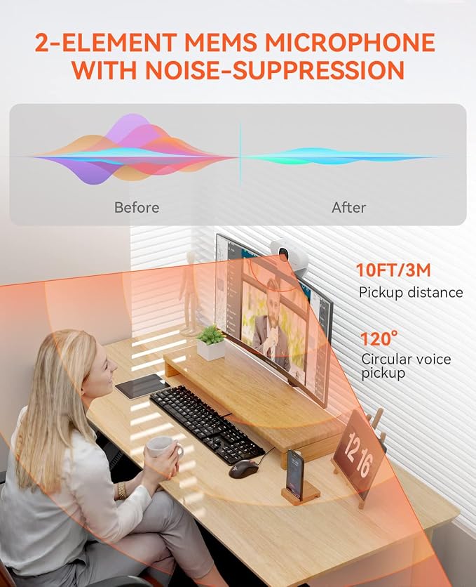 NUROUM V15AF 2K Webcam for PC, 1080p 60FPS AutoFocus Web Camera - Image 7