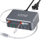 2026 Updated USB-C Fast Charging Station, 120W GaN 8-Port Retractable Charger by CSODINCE