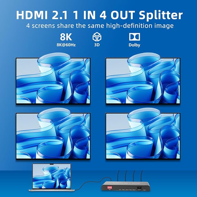 8K HDMI Splitter 1 in 4 Out, - Image 3