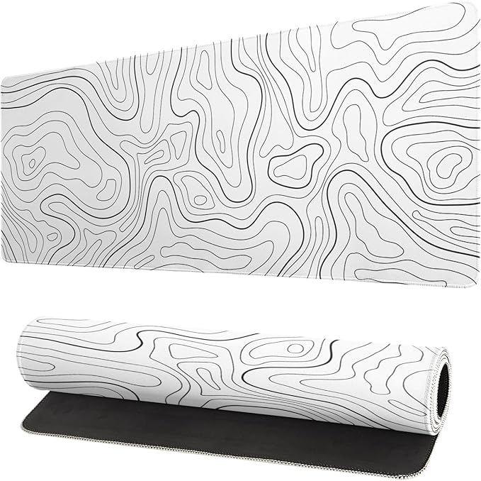 Topographic Contour White Gaming Mouse Pad XL Geographic Map Lines Extended Big by Siski
