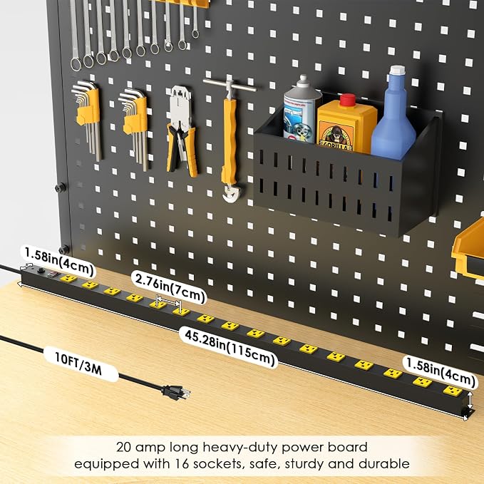 JUNNUJ Long Metal 16 Outlet Power Strip, Heavy Duty Power Strips Surge - Image 2