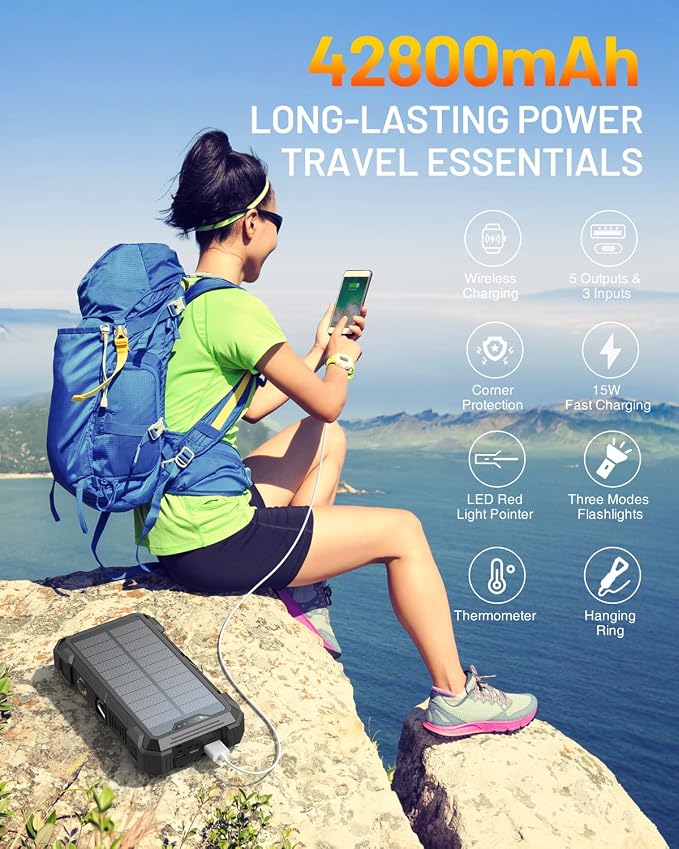 GOODaaa Solar Power Bank, 42800mAh Portable Charger 20W Fast Charging External - Image 3
