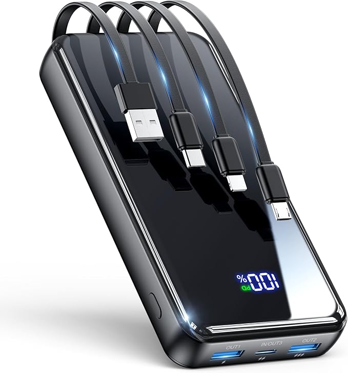 Portable Charger, 42800mAh Power Bank Built-in Cable, 22.5W PD USB C in & Out by YILANS