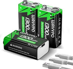 3-Pack 1300mAh Rechargeable 9V Batteries, 9 Volt Lithium Batteries USB-C Charge by WAVYPO