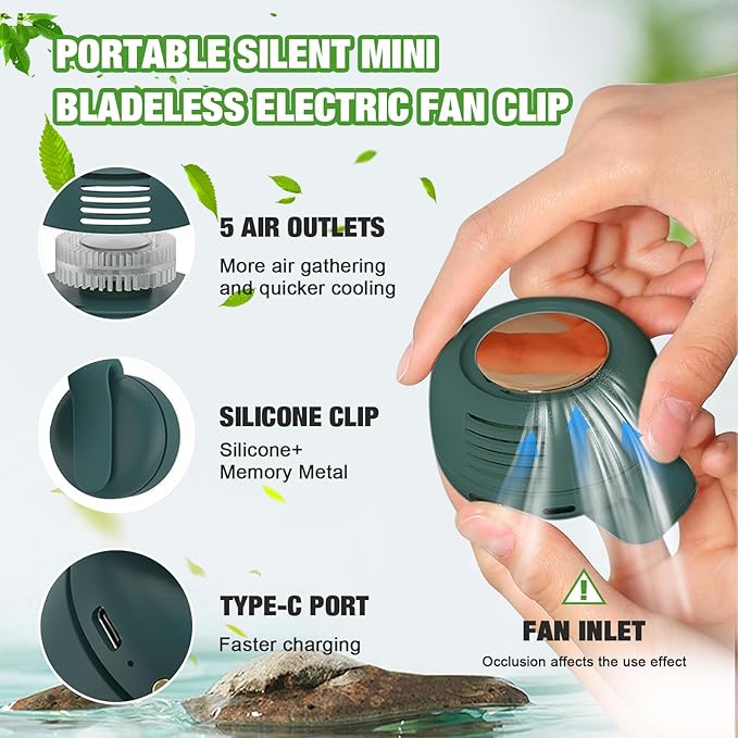 Portable Silent Mini Bladeless Fan Clip on, Portable Silent Mini Bladeless - Image 3
