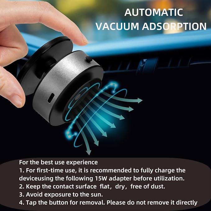2025 Upgraded Electric Vacuum Magnetic Car Phone Holder, 15W Wireless Charger - Image 3