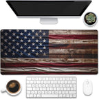 Large Gaming Mouse Pad for Desk, Wooden American Flag Desk Mat, Wooden USA Flag by Eflxamz