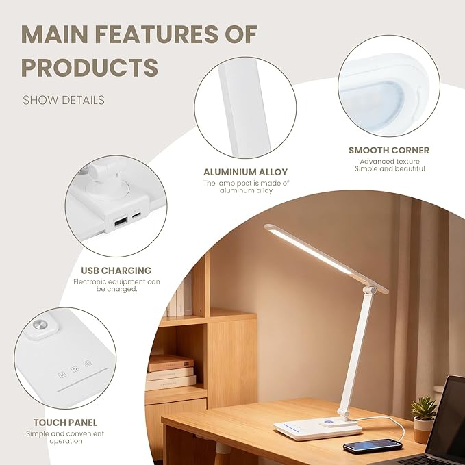 TECHNOVA LED Desk Lamp with 5 Color Temperatures | Sliding Stepless Dimming & - Image 4