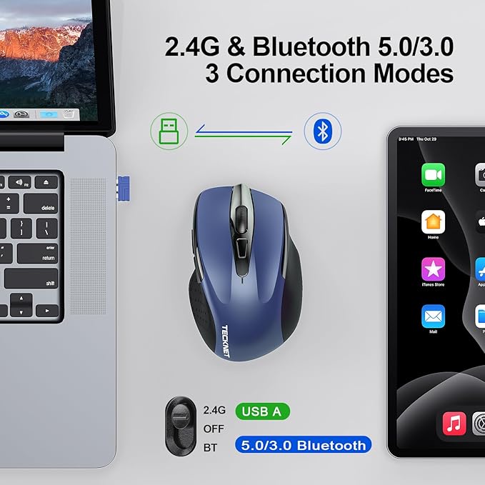 TECKNET Wireless Mouse Silent 4800 DPI Computer USB A & Bluetooth Mouse 6 - Image 2