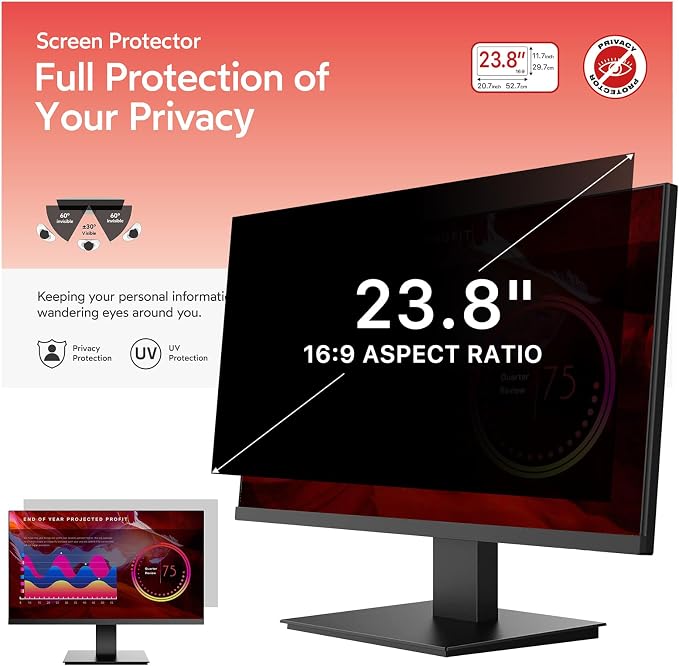 BERSEM 23.8 inch Removable Computer Privacy Screen Filter by BERSEM