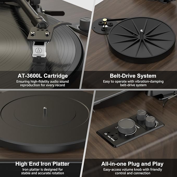 Vinyl Record Player Built in HiFi Stereo Speakers BT Wireless Input Belt Drive - Image 3