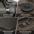Vinyl Record Player Built in HiFi Stereo Speakers BT Wireless Input Belt Drive - Image 3