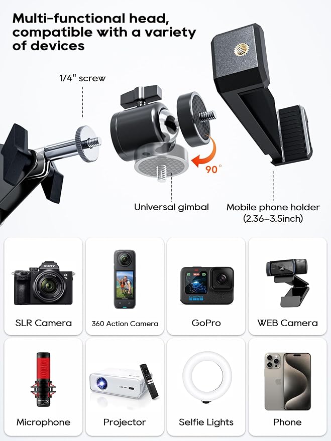 Overhead Camera Mount, 5lb Horizontal Load-Bearing, 360° Adjustable Stand - Image 7