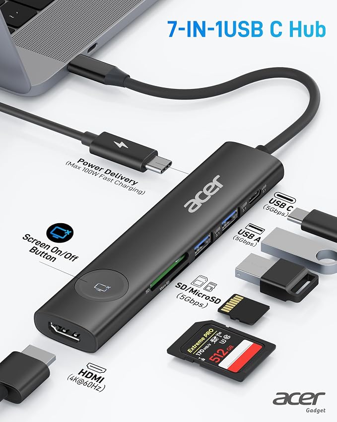 Acer USB C HUB Multiport Adapter, 7 in 1 USB-C to HDMI Adapter - Image 2
