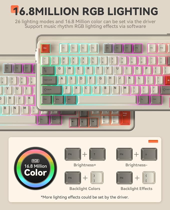 DAREU EK98pro Wireless Mechanical Keyboard, Tri-Mode BT/2.4GHz/USB-C Creamy - Image 4