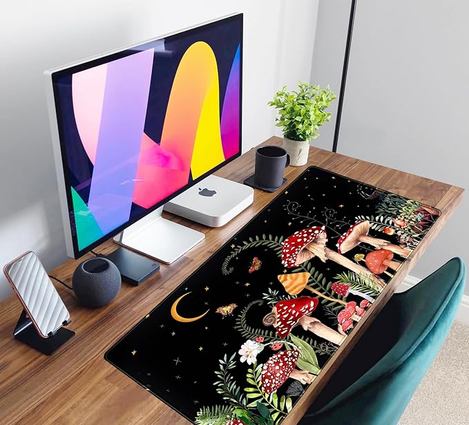 Ferns Leaves Cute Mushrooms Desk Mat Kawaii Green Plants Mouse Pad Xl Mat Large - Image 6