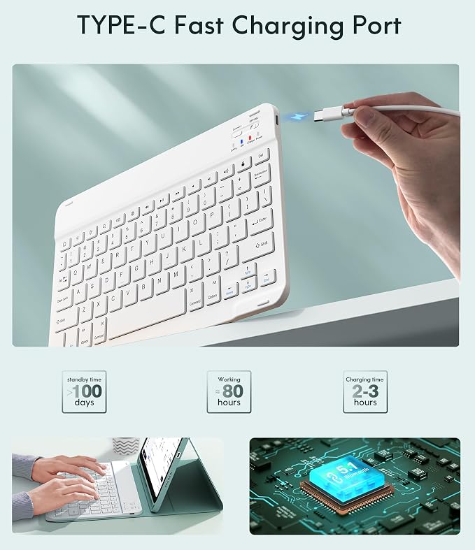 CHESONA Keyboard Case for iPad 11th/10th Generation, Detachable Wireless - Image 6