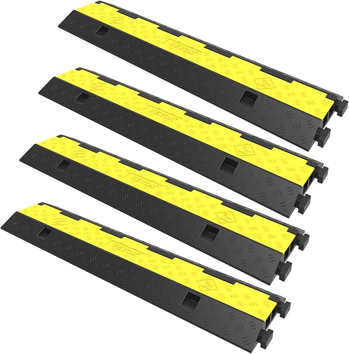 VEVOR Cable Protector Ramp, 4 Packs 2 Channels Rubber Modular Speed Bumps Rated by VEVOR