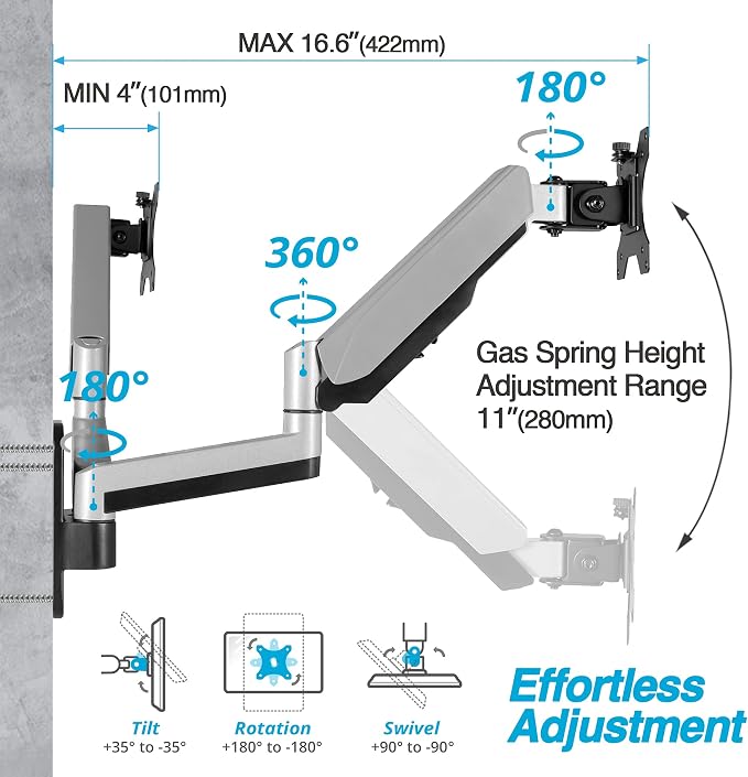 AVLT Dual Extended 13"-32" Monitor Wall Mount fits Two Flat/Curved Computer - Image 3