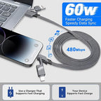 2Pack 4 in 1 USB C Cable for Lightning Cable, 3FT Flat Braided USB C to USB C - Image 2