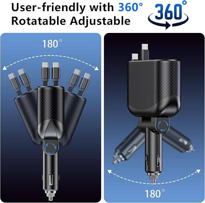 OHLPRO Retractable Car Charger Cigarette Lighter Adapter, 168W 5 in 1 Fast - Image 3